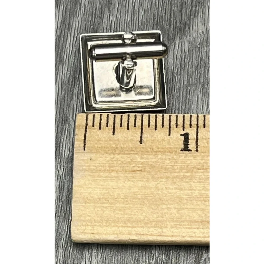 Mens Silver Tone Square Cufflinks Black Onyx Style Cabochon Dress‎ Shirt Pair